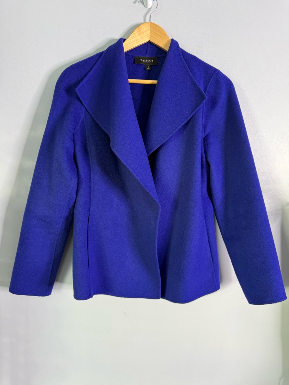 Talbots Cobalt Blue Boiled Wool Open Front Jacket Size Small